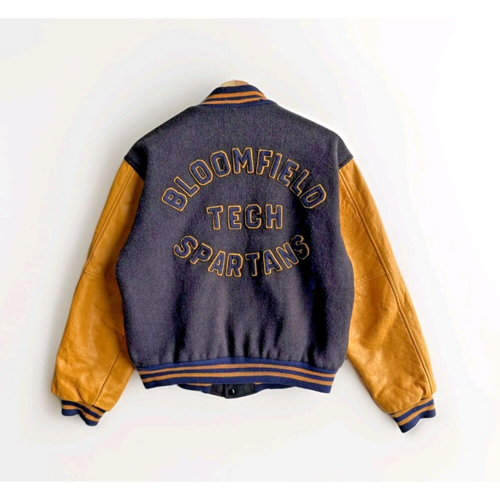 VTG 1970s Hewitt Leather Sleeved Mens Size 47 Varsity Jacket Bloomfield Spartans